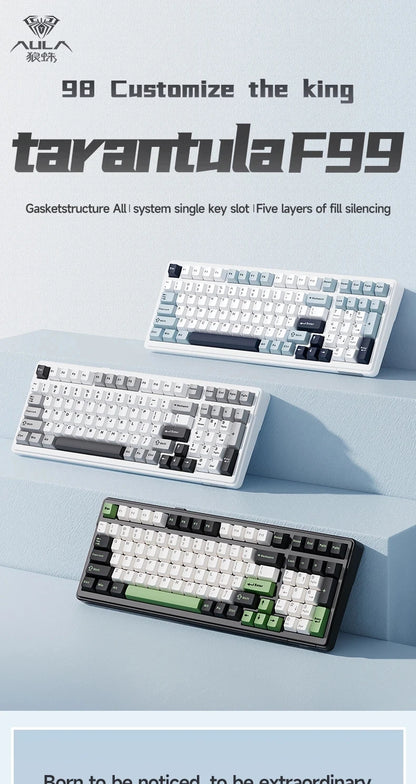 Aula F99 Gaming Mechanical Keyboard Three Mode 2.4g Wireless Bluetooth Wired Hot Swap PBT Gasket RGB For Games Typing 99 Keys