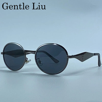 Metal Frame Round Punk Photochromic Sunglasses Women 2026 Luxury Brand Designer Steampunk Oval Sun Glasses Outdoor Eyewear Shade