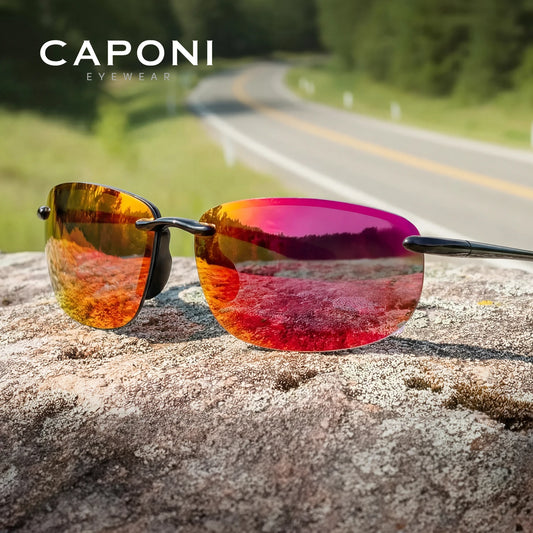 CAPONI Polarized Sunglasses For Men Original Design Outdoor Sport Running Driving Sun Glasses Photochromic Black Shades BS36502