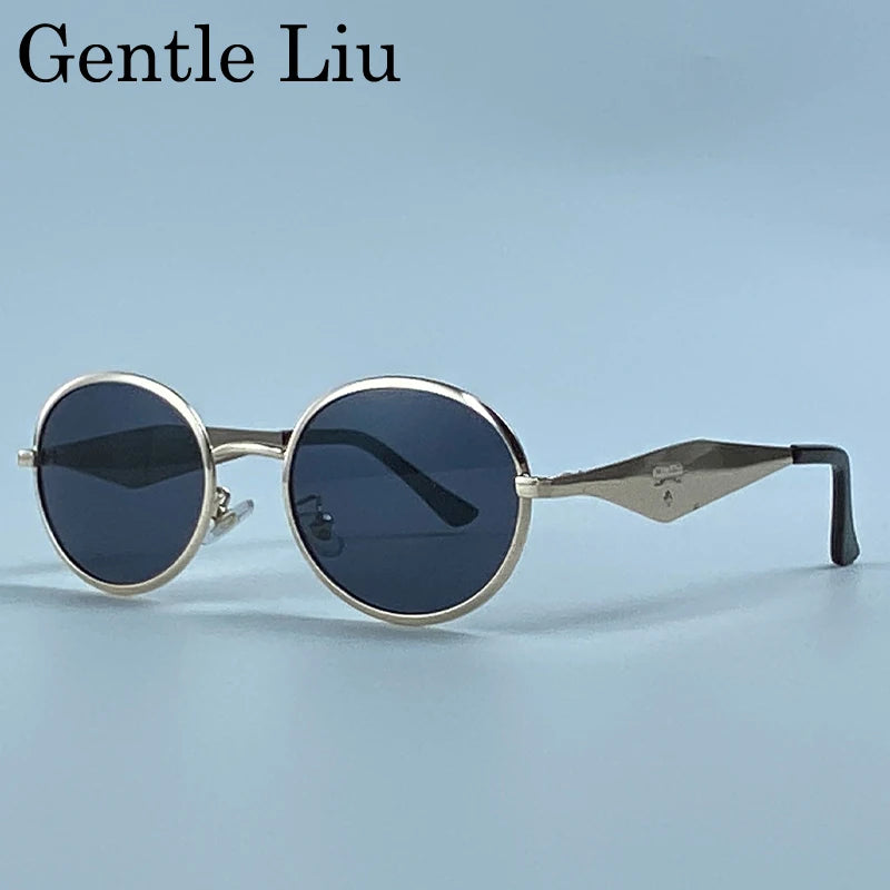 Metal Frame Round Punk Photochromic Sunglasses Women 2026 Luxury Brand Designer Steampunk Oval Sun Glasses Outdoor Eyewear Shade