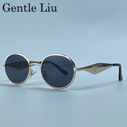 Metal Frame Round Punk Photochromic Sunglasses Women 2026 Luxury Brand Designer Steampunk Oval Sun Glasses Outdoor Eyewear Shade