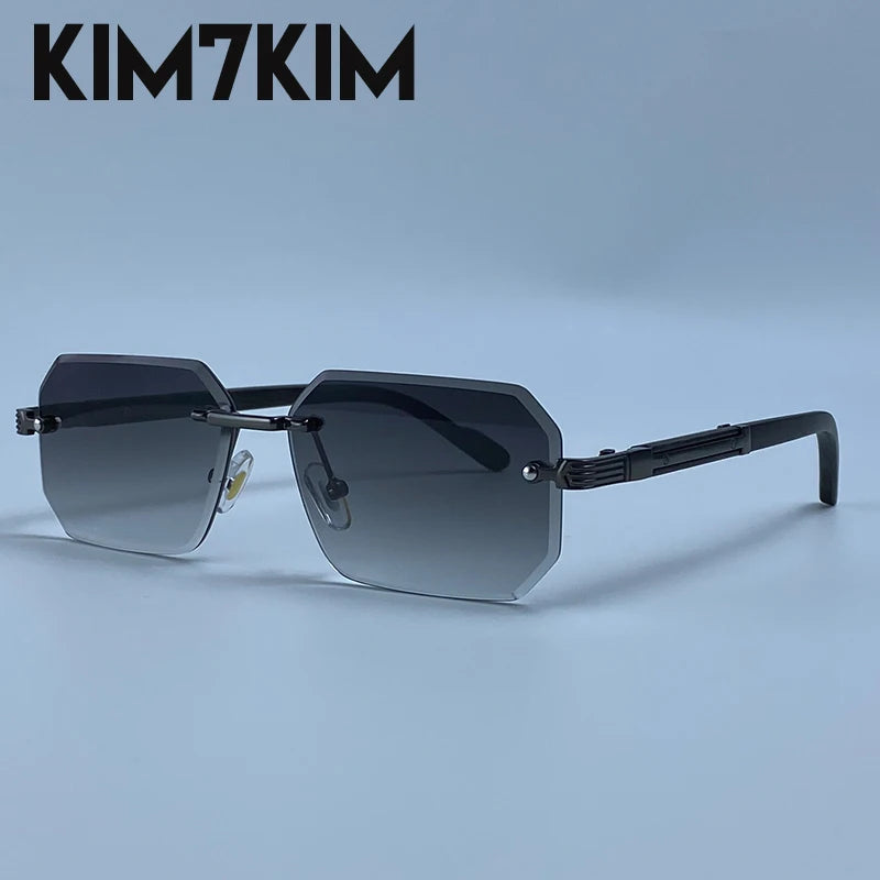 Rimless Rectangle Sunglasses Men 2026 Luxury Design Vintage Geometric Square Sun Glasses Male Retro Punk Eyewear Driving Shades