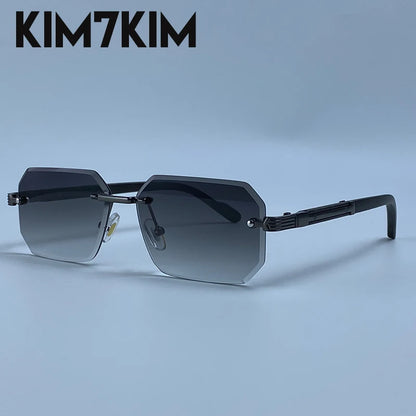 Rimless Rectangle Sunglasses Men 2026 Luxury Design Vintage Geometric Square Sun Glasses Male Retro Punk Eyewear Driving Shades