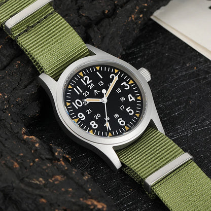 Militado ML05 38mm Military Watch Miyota 2035 Movement Domed Sapphire Crystal C3 Green Luminous 10Bar Waterproof Vintage Watches