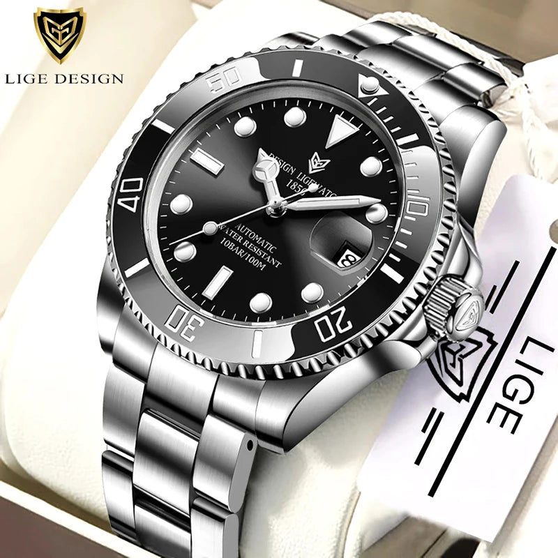 LIGE New Fashion Men's Mechanical Wristwatches Business Watch Men Waterproof Sport Automatic Watch For Men Relogios Masculino