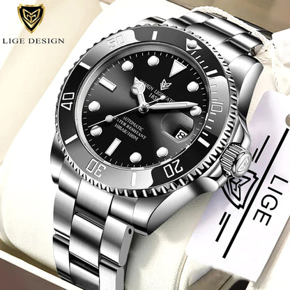 LIGE New Fashion Men's Mechanical Wristwatches Business Watch Men Waterproof Sport Automatic Watch For Men Relogios Masculino