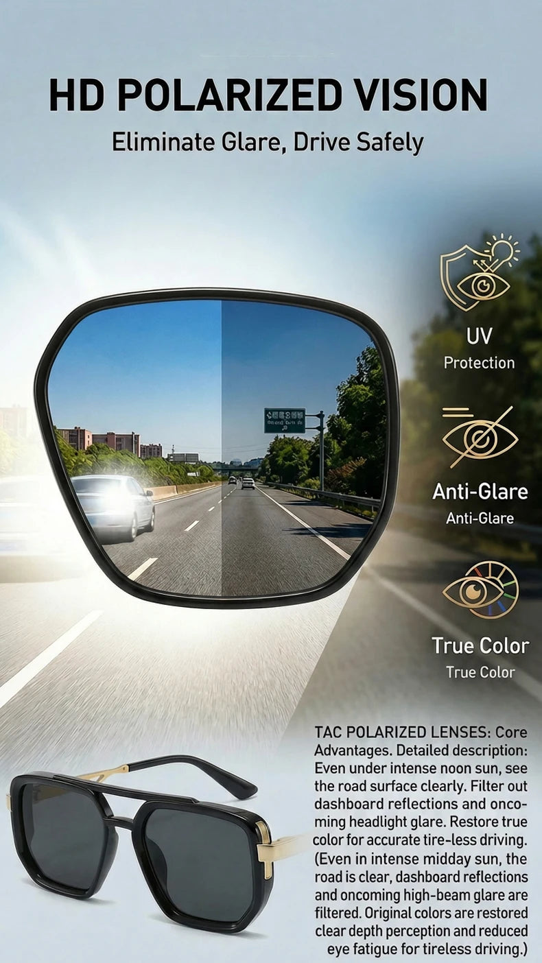 Polarized Square Sunglasses Men 2026 Luxury Vintage Double Bridge Gradient Lens Driving Shades Retro Flat Top Sun Glasses Male