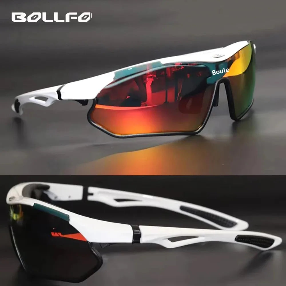 BOLLFO Anti-Glare Bike Glasses UV Protection Cycling Sunglasses TR90 Genuine REVO Coating Silicone Temple Grips Cycling Eyewear