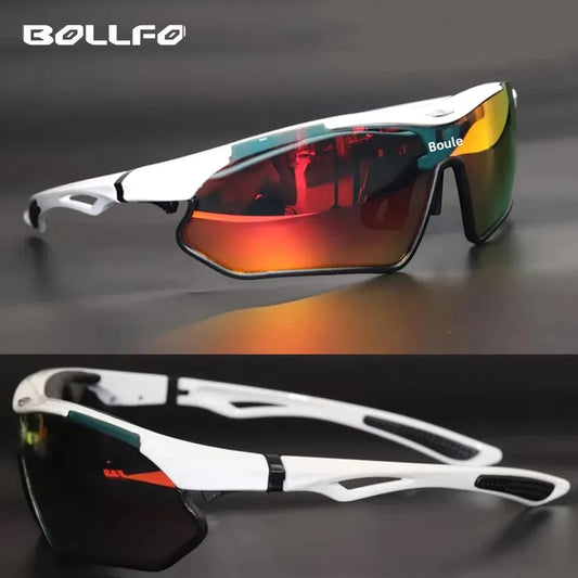 BOLLFO Anti-Glare Bike Glasses UV Protection Cycling Sunglasses TR90 Genuine REVO Coating Silicone Temple Grips Cycling Eyewear