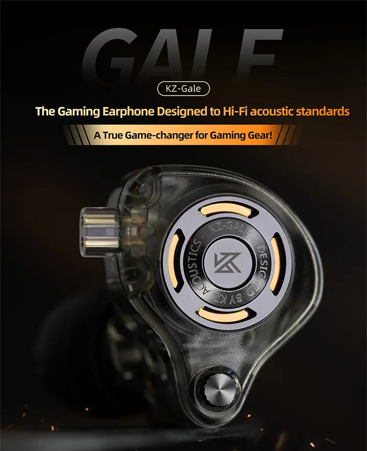 KZ Gale Gaming-IEM-Ohrhörer – HiFi-In-Ear-Monitor mit superlinearem Treiber und abnehmbarem, versilbertem 2-Pin-Kabel