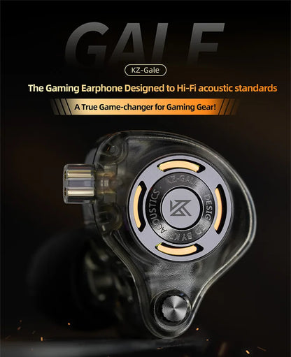 KZ Gale Gaming-IEM-Ohrhörer – HiFi-In-Ear-Monitor mit superlinearem Treiber und abnehmbarem, versilbertem 2-Pin-Kabel