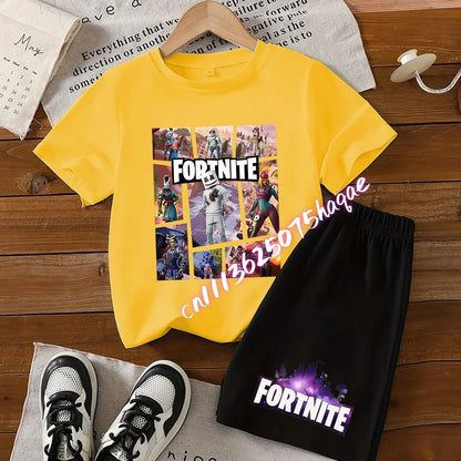 FortnitesT-shirt Shorts for Boys Girl Tee Pants Set Summer 2pcs Children Clothing Tops T-shirts Fortress Night Print Tees Gift