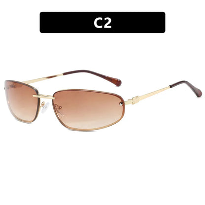 Gradient Oval Frameless Women's Sunglasses High Quality Luxury Brand Y2k Rimless Glasses Women High-end Punk Popular Shades UV