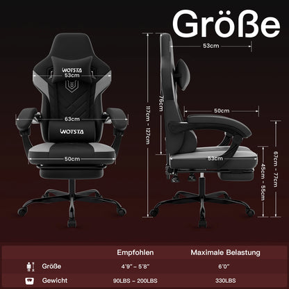 Gaming Chair with Footrest Ergonomic Gamer Chair, Height Adjustable Computer Gaming Chair with Lumbar Support, Headrest, Swivel Office Chair