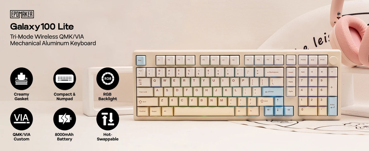 EPOMAKER Galaxy100 Lite QMK/VIA 96% ANSI US Layout Hot-Swap Wired/2.4GHz/BT Wireless 1800 Aluminum Gasket Mechanical Keyboard
