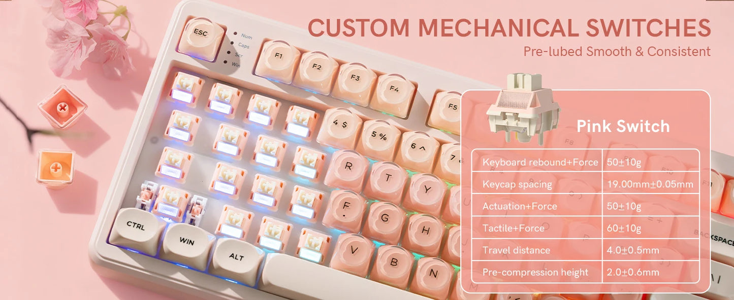 Womier Foundation WK98 Mechanical Keyboard With Display Pink Creamy 3 Mode Ergonomic Gasket Hot Swappable Gaming Keyboard