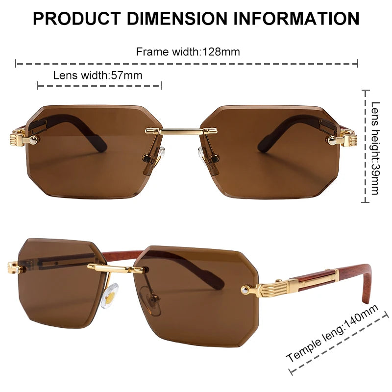 Rimless Rectangle Sunglasses Men 2026 Luxury Design Vintage Geometric Square Sun Glasses Male Retro Punk Eyewear Driving Shades