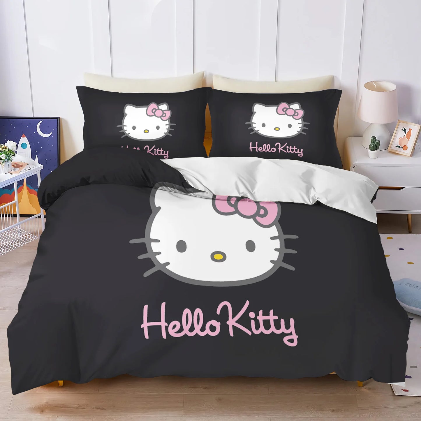 Hello Kitty Duvet Cover Set Comforter Bedding 3D Children's Bedding Set 3-Piece 1 Quilt Cover King Size