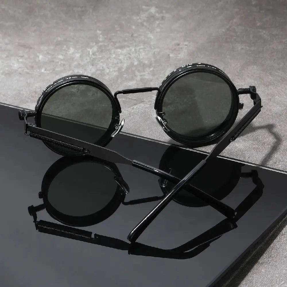 Punk ND9 Anti-UV Sunglasses Round Retro Adjustable Dimming Sunglasses with Glasse Case 9 Level Dimming Anti-UV Glasses Driving