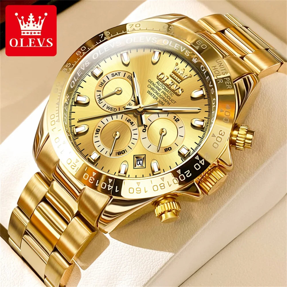 Montre pour homme OLEVS 6638 – Modèle classique de marque, montre-bracelet mécanique automatique de luxe, chronographe, étanche.