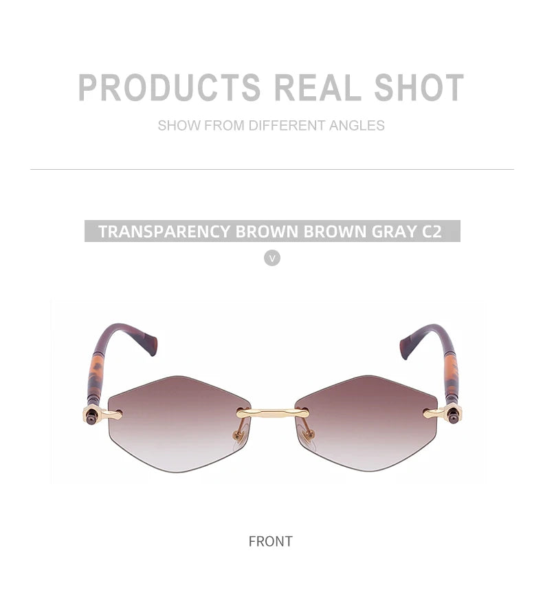 Rimless Polygon Sunglasses Women 2026 Luxury Brand Fashion Retro Sun Glasses Punk Hexagon Eyewear For Lady UV400 Outdoor Shades