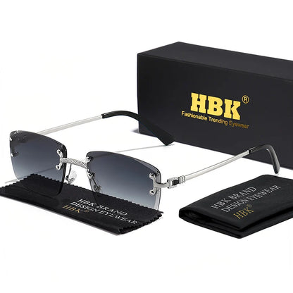 HBK Square Rimless Sunglasses Women Retro Metal Sun Glasses Men Luxury Party Business Gradient Shades 2024 Summer Style