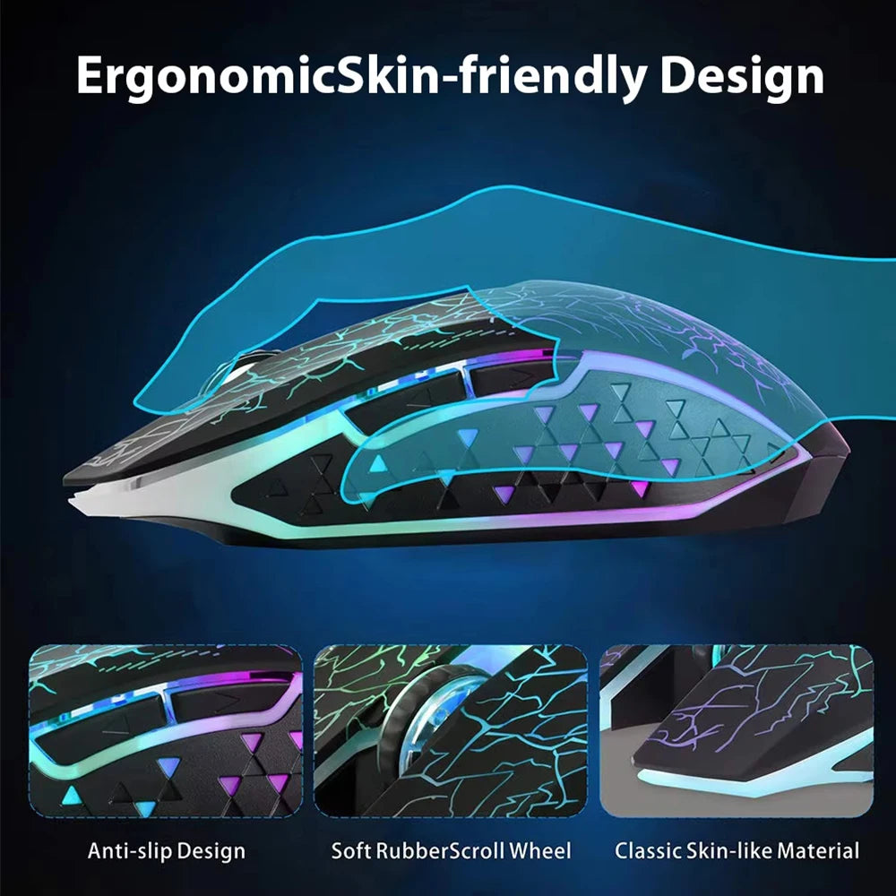 RGB Gaming Mouse 2.4G Wireless Mouse Bluetooth Mouse 1600DPI 6 Mute Buttons Mice Ergonomic Dual-Mode Office Mice For MacBook PC