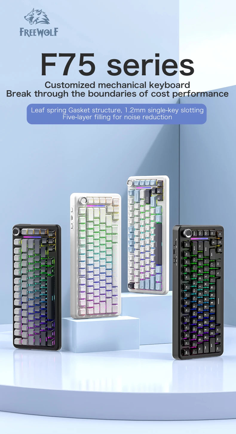 F75 Mechanical Keyboard FREEWOLF * AULA F75 Bluetooth Three-mode Keyboard,Dedicated for Gaming and Office Use