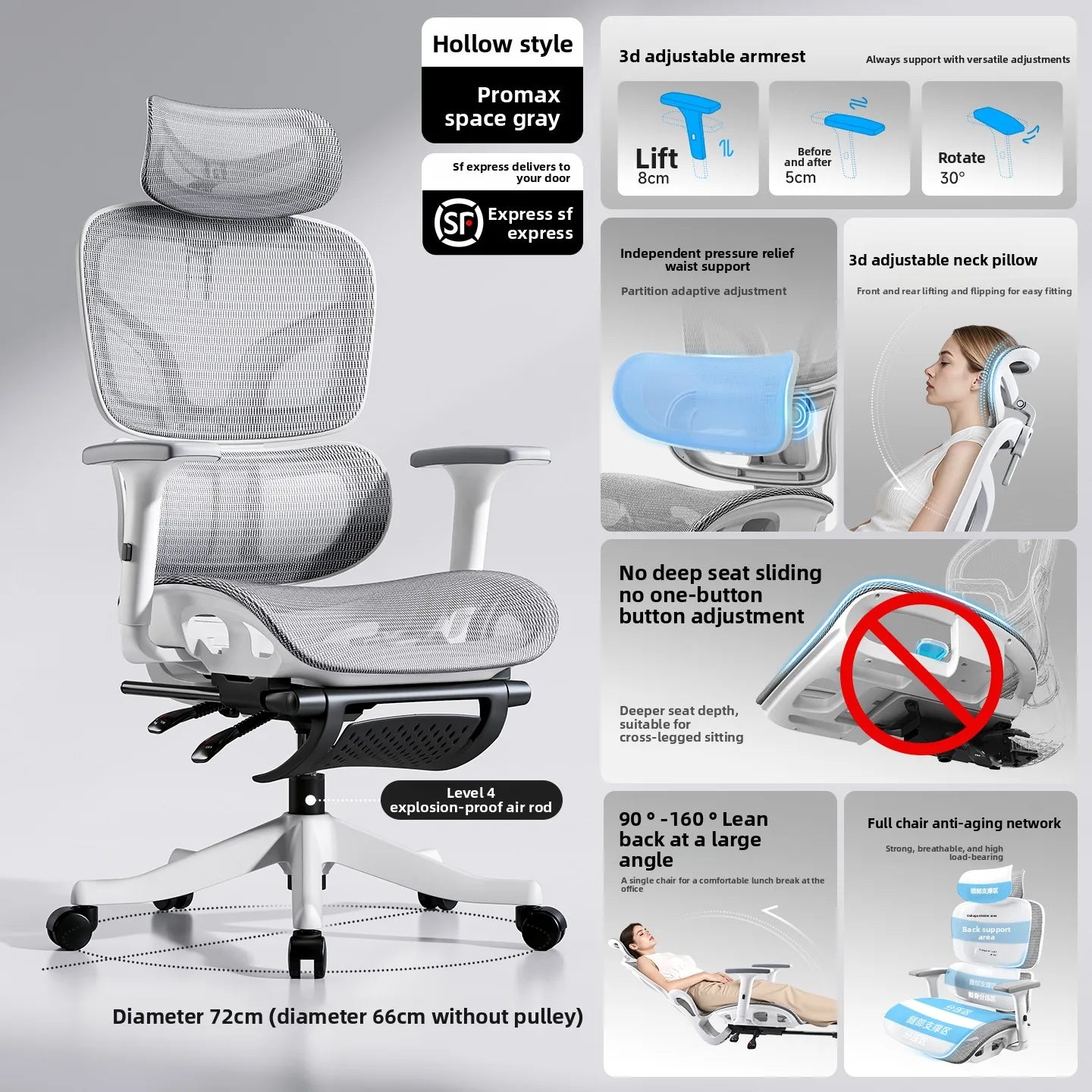Ergonomic Office Chair Comfortable  Long Sitting Home Gaming Computer Recliner Nap Chair Adjustable Height Lumbar Support Swivel