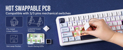 Teclado mecánico EPOMAKER x AULA F65 con distribución 65%, hot-swap, montaje gasket y conexión con cable/Bluetooth/inalámbrica 2.4G para Mac/Win