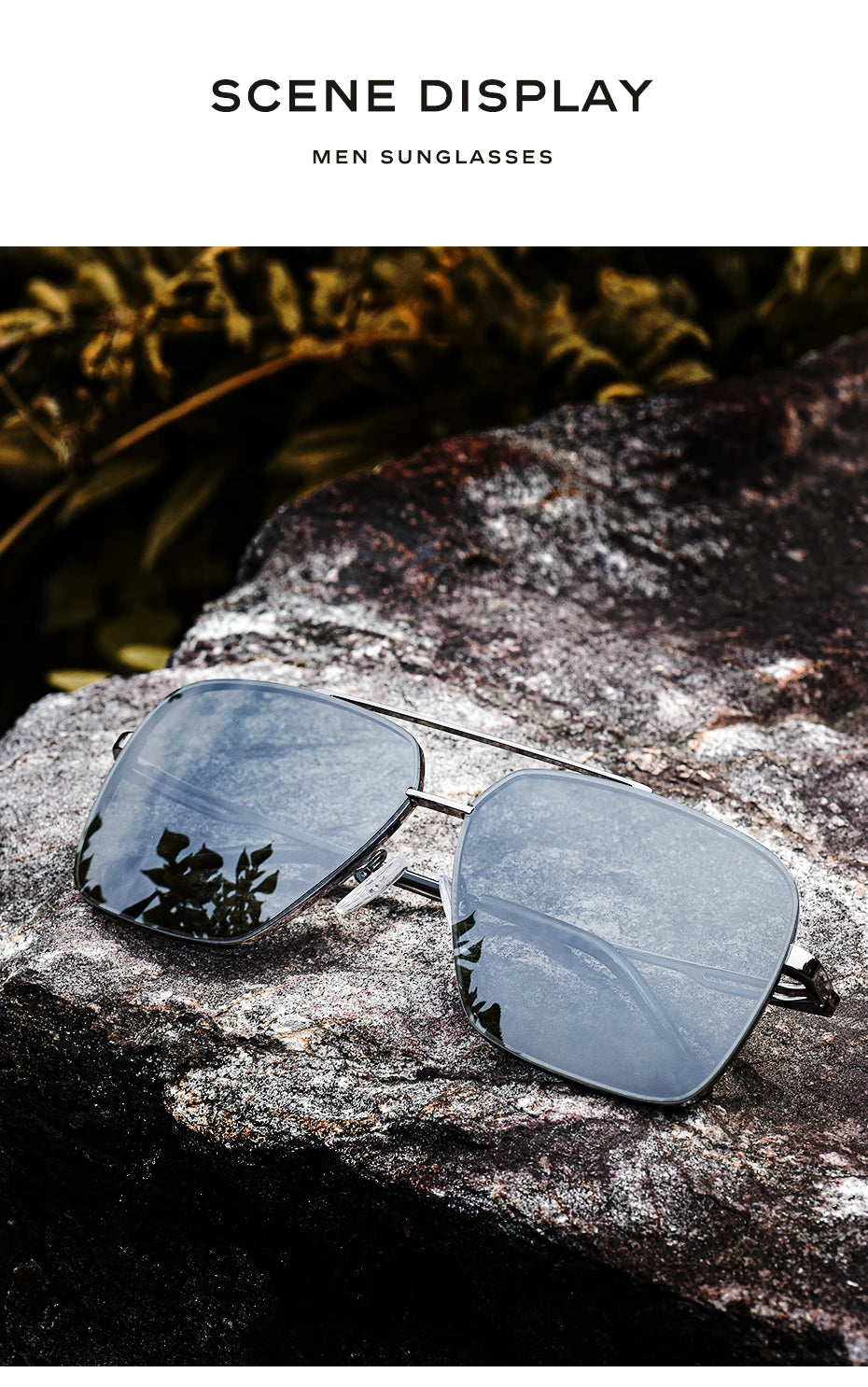 CAPONI Nylon Polarized Sunglasses For Men Square Driving Fashionable Alloy Shades Anti-Glare UV400 Protection Sun Glasses CP1325