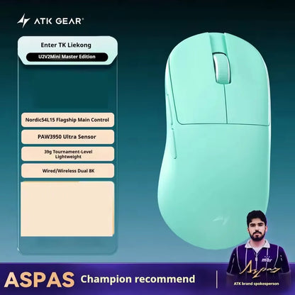 ATK U2 V2 Mini Ultimate Wireless Gaming Mouse, PAW3950 Ultra Sensor, 8KHz Polling Rate, Lightweight Tri-Mode Ergonomic Esports Mouse