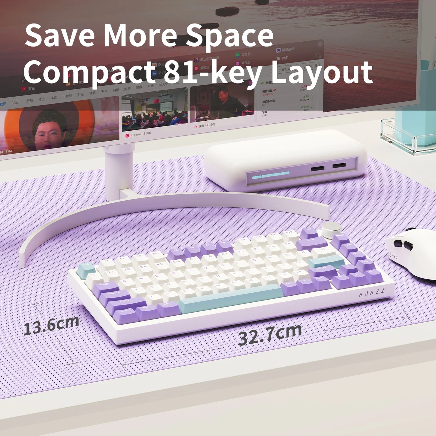 AJAZZ AK820 75% kabelgebundene mechanische Tastatur: Hot-Swap-fähig, RGB-/Weiß-/Eisblau-Hintergrundbeleuchtung, Steuerung per Lautstärkeregler | Für Büro & Gaming