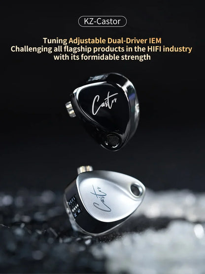 KZ Castor Wired Earbuds HiFi Bass Earphones with Dual Dynamic Drivers, Tunable Balanced Armature In-Ear Headphones, High Resolution Audio Earbuds