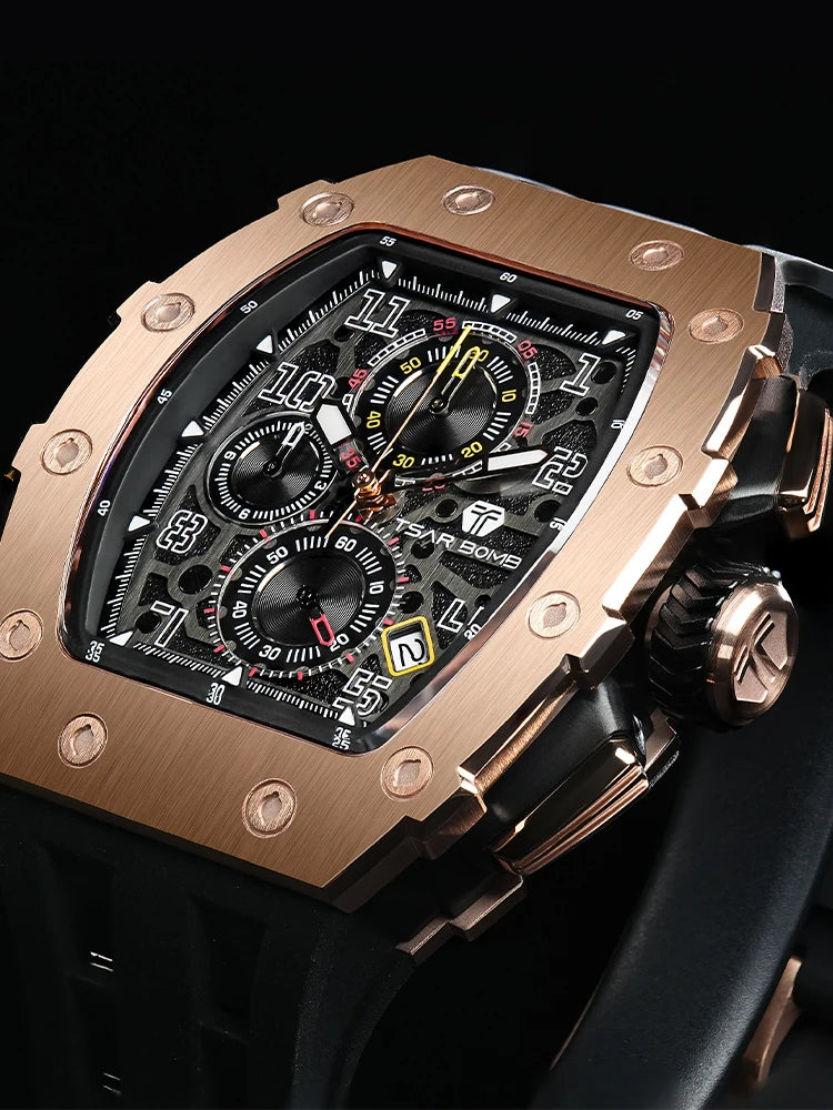 TSAR BOMBA Neue TB8204 Uhr für Herren, Japanisches Quarz-Chronographenwerk, 50M wasserdichte Armbanduhr, modische Sportuhr, luxuriöses Geschenk für Herren