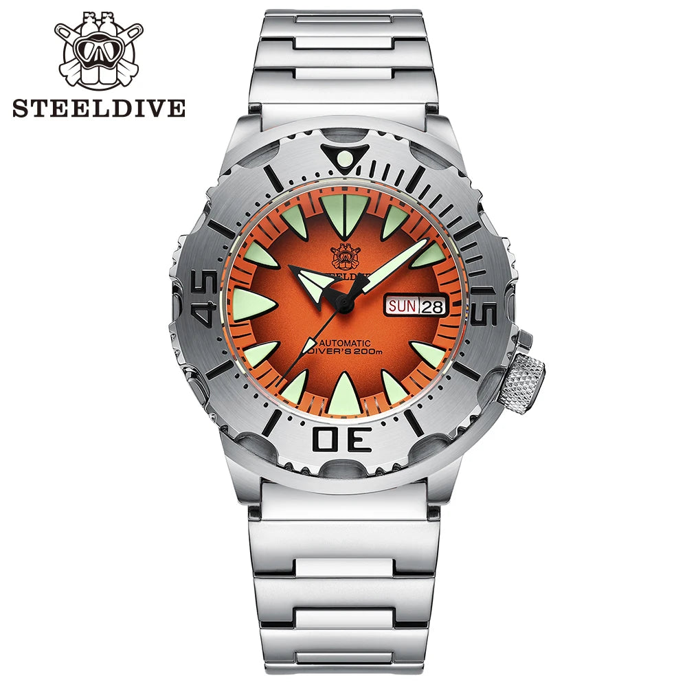 STEELDIVE SD1984 Monster Steel Strap Mechanical Watch NH36 Movt Sapphire Crystal 200M Waterproof Swiss Super Luminous Wristwatch