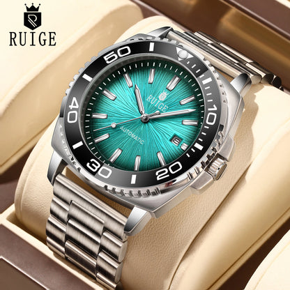 RUIGE Fashion Men's Fully Automatic Mechanical Watch Stainless Steel Calendar Men's Night Light Waterproof Versatile Watch