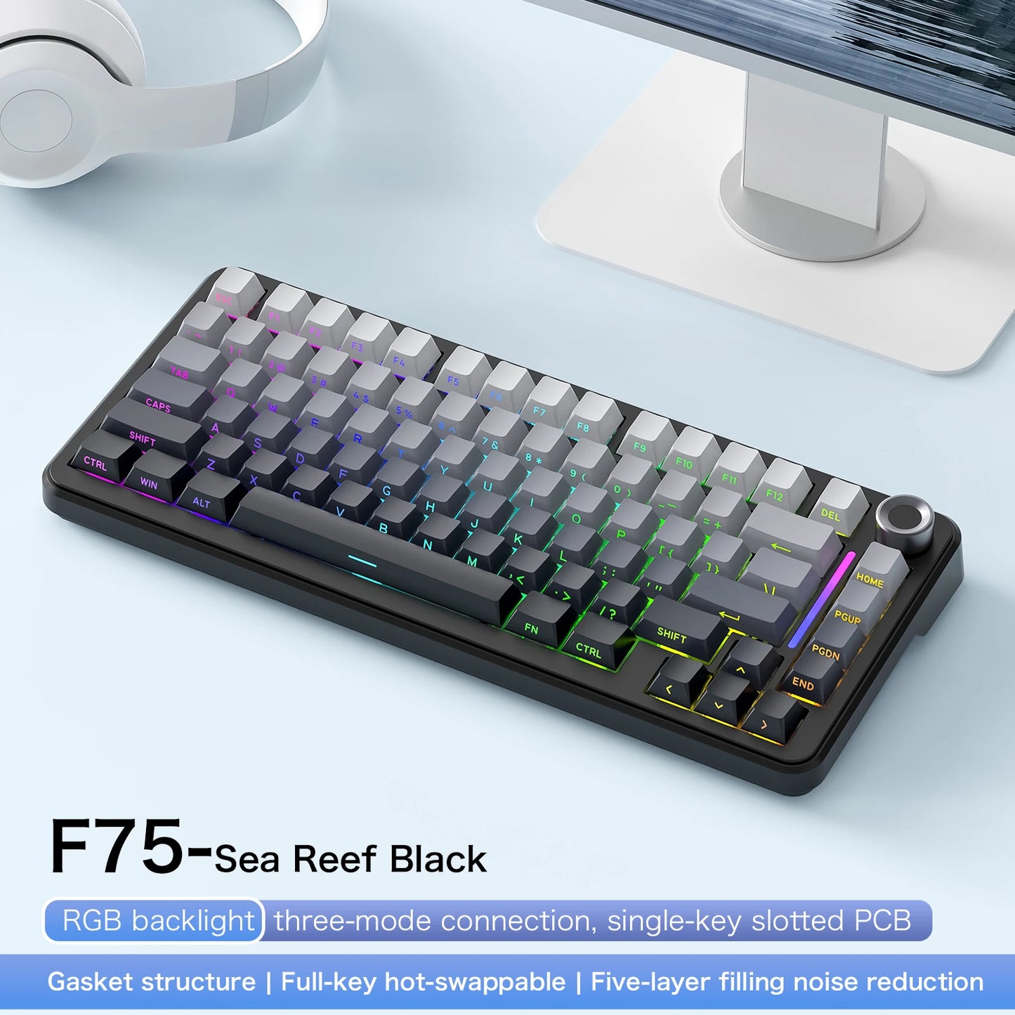 F75 Mechanical Keyboard FREEWOLF * AULA F75 Bluetooth Three-mode Keyboard,Dedicated for Gaming and Office Use