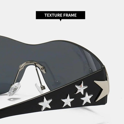 Rimless Y2K Sunglasses Women Men Punk Goggle Trendy Shield Sun Glasses UV400 3D Five Star Rhinestones Eyewear 2024