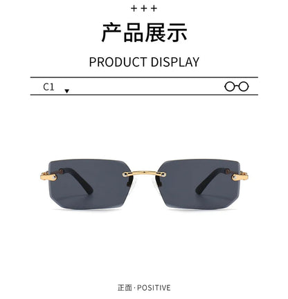 Fashion Rimless Rectangle Sunglasses Popular Women Men Shades Small Square Sun Glasses For Female Male Summer Traveling