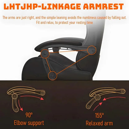 Hestora PU-Leder-Gaming-Stuhl für große und kräftige Personen, ergonomischer Computerstuhl mit hoher Rückenlehne, Fußstütze, Massagefunktion und Lordosenstütze für Erwachsene