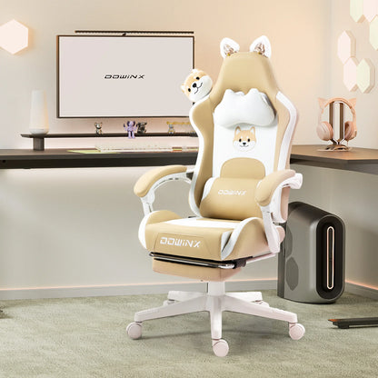 Cuki gamer szék macskafülekkel, lábtartóval, rózsaszín kawaii számítógépes szék, ergonomikus, magas háttámlás gamer ülés macskamancsos deréktámasszal