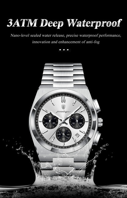 POEDAGAR Luxury Men's Watch Chronograph Date Stainless Steel Casual Man Clock Waterproof Luminous Fashion Quartz Watches For Men