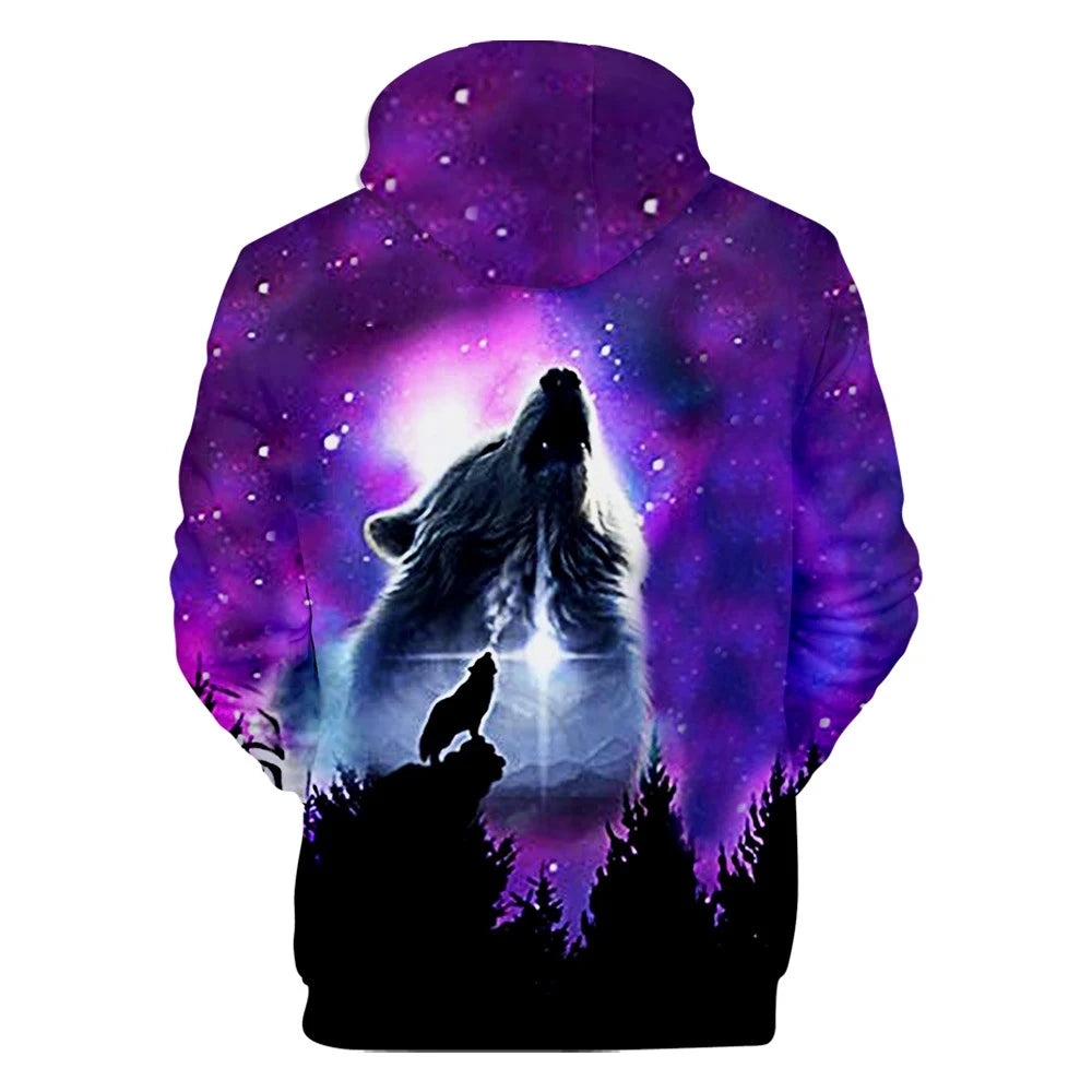 Cool Space Galaxy Wolf Hoodie Hoodies Men Bright Wolf Fashion Handsome Wolf Hoddies Spring Autumn Pullovers Sweatshirts Sweat