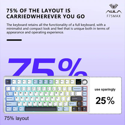 AULA F75 MAX Gaming Mechanical Keyboard 2.4G Wireless/BT/Wired Keyboard Hot-Swap RGB 75% 81 Keys Office Keyboard with TFT Screen