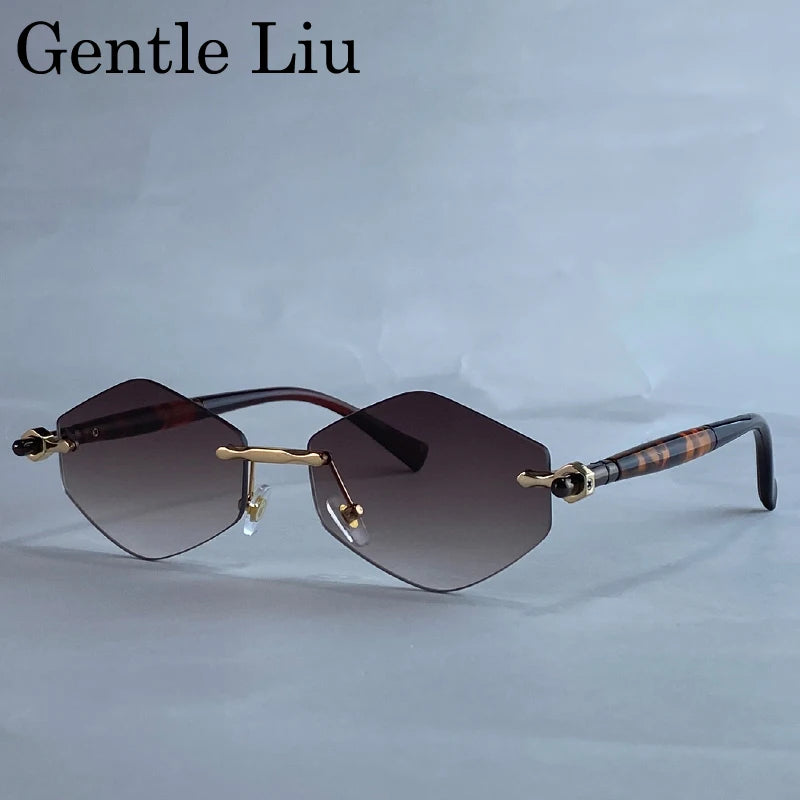 Rimless Polygon Sunglasses Women 2026 Luxury Brand Fashion Retro Sun Glasses Punk Hexagon Eyewear For Lady UV400 Outdoor Shades