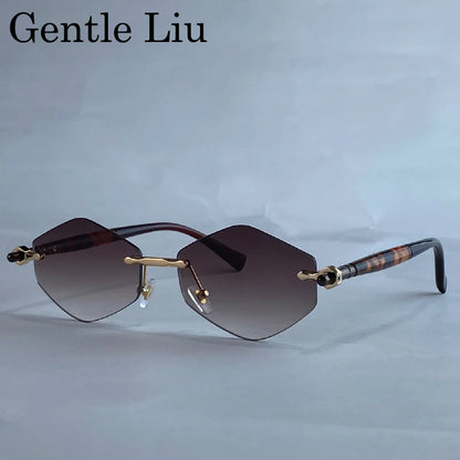 Rimless Polygon Sunglasses Women 2026 Luxury Brand Fashion Retro Sun Glasses Punk Hexagon Eyewear For Lady UV400 Outdoor Shades