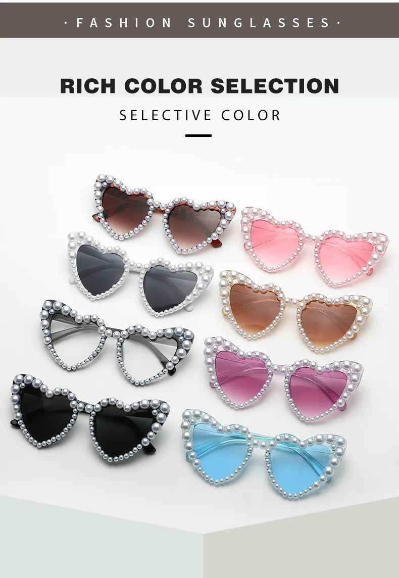 New In Luxury Fine Shimmering Love Pearl Sun Glasses Women Heart Glasses Casual Bling Sunglasses Lentes De Sol Mujer