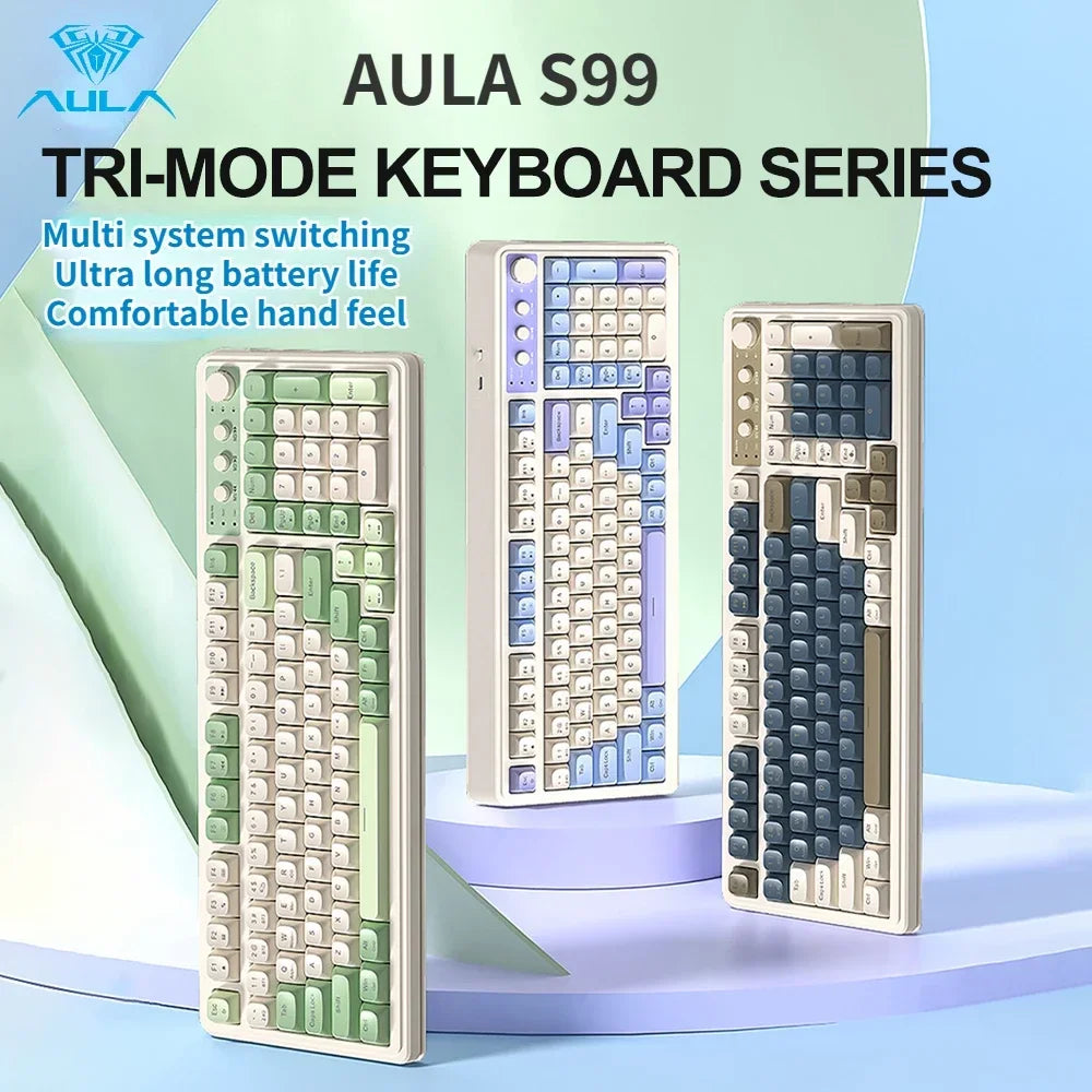 AULA S99 독거미 키보드 Membrane KeyboardWireless Bluetooth Wired Three Mode RGB Gamer Keyboards Office Typing Mute 99 Keys