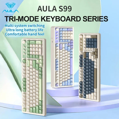 AULA S99 독거미 키보드 Membrane KeyboardWireless Bluetooth Wired Three Mode RGB Gamer Keyboards Office Typing Mute 99 Keys